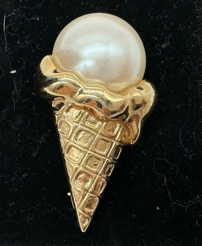 Marvella Gold Tone Pearl Accen Signed  Ice Cream Brooch Pin - Image 1 of 4