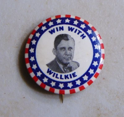Wendell Willkie 1940 campaña pin botón político Foto 1 de 2