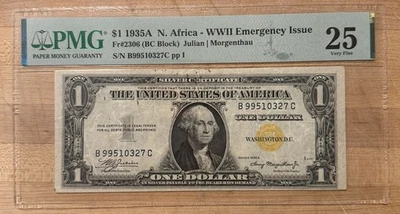 WWII Emergency Issue 1935A $1 Silver Cert PMG VF25 Yellow Seal Fr.2306 - Image 1 of 2