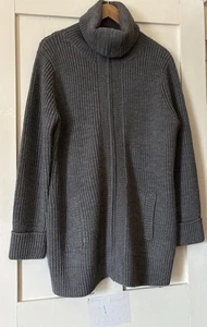 BHS Grey Chunky Knit Zip Front High Neck/Collared Coatigan Cardigan UK18 - Picture 1 of 5