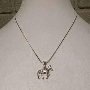 Equestrian Horse Sterling Silver Pendant & 17” Necklace Signed 925 - Picture 1 of 6