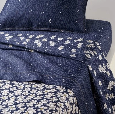 SÁBANA PLANA YVES DELORME NUIT BLANCHE NUITBLAN KING AZUL MARINO BLANCO FLOR MARGARITA Foto 1 de 4