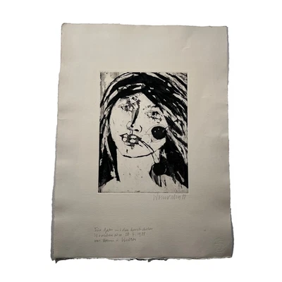 Womacka, Walter (*1925) Litographie Akt mit Rose Mädchen 1988 signiert Widmung - Bild 1 von 4