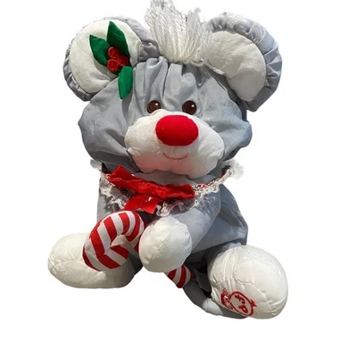 12" FISHER PRICE PUFFALUMP GRAY MOUSE PLUSH TOY CHRISTMAS CANE 1987 - Image 1 of 4