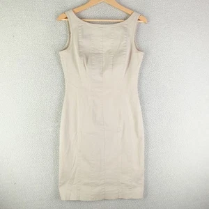 Prada Dress Womens Size 46 Beige Fitted Sheath Sleeveless Midi Back Zip Italy - Picture 1 of 13