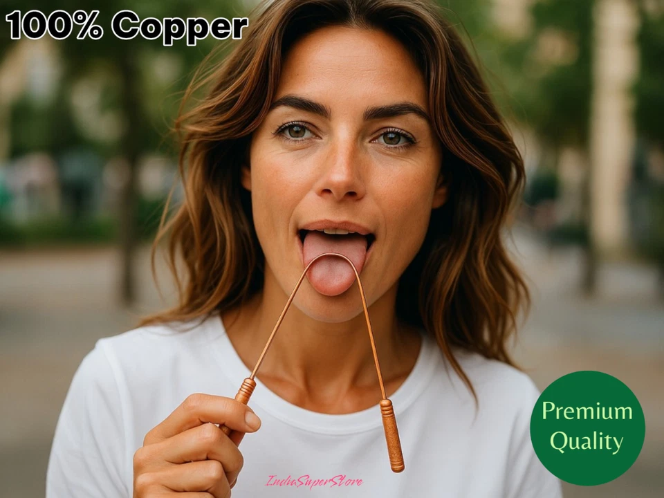 Limpiador de lengua/boca ayurvédico indio cobre raspador higiene oral mal aliento Foto 1 de 4