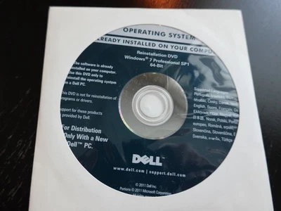 Dell Windows 7 Professional SP1 64-bit Reinstallation DVD p/n 0KJX6D SEALED - Image 1 of 2