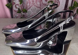 Zara Damen Metallic Silber Block Slingback Heels Größe 7,5/38 - Bild 1 von 8