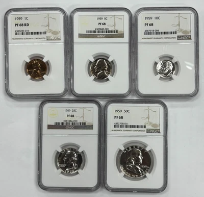1959 1C, 5C, 10C, 25C, & 50C 5-piece Proof Set NGC PF 68 - Image 1 of 4