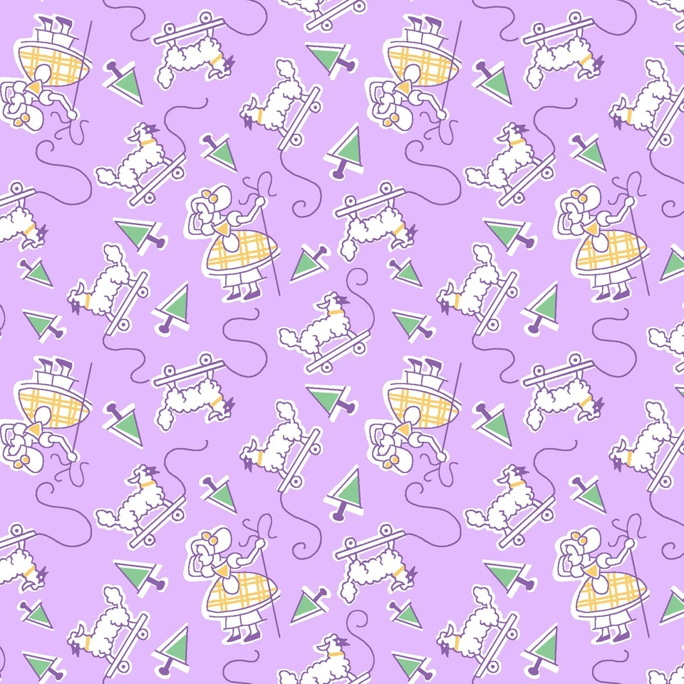 Tecido estilo vintage RIMA BERÇÁRIO ~ Little Bo Peep ~ Fundo roxo ~ BTY - Imagem 1 de 1