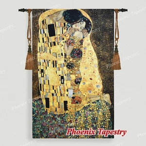 Gustav Klimt the Kiss (Golden Version) Tapestry Wall Hanging, 55"x35", US - Picture 1 of 12