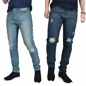 Pantalones de mezclilla rasgados para hombre de ajuste ajustado elásticos deshilachados deshilachados - Imagen 1 de 10