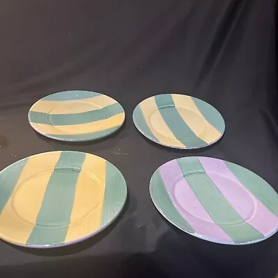 pottery barn sunnyside striped set of 4 salad playes 9.5 in 3 yellow one purple - Image 1 of 4