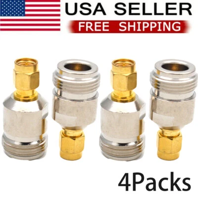 4X Female N-Type to SMA Male Coaxial Cable Connector N Type Female Jack (Hole) - Image 1 of 4
