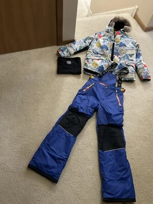 NUEVO DEUX PAR DEUX Niños Niños 3 Piezas Traje de Nieve Chaqueta con Capucha/Pantalones de Nieve/Calentador de Cuello 14Y Foto 1 de 4