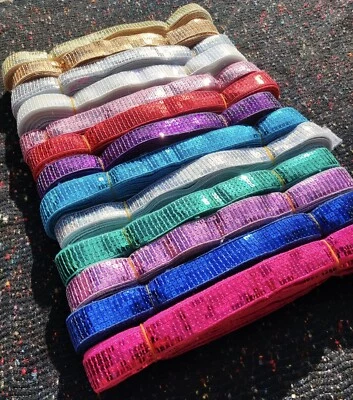 1" Sequin Ribbon Trim Sparkly Sequined Trimming Latin Dancewear Strictly Costume - Image 1 of 4