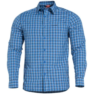Pentagon Snoop Long Shirt Casual Mens Undercover Outdoor Duty Wear Blue Checks - Picture 1 of 9