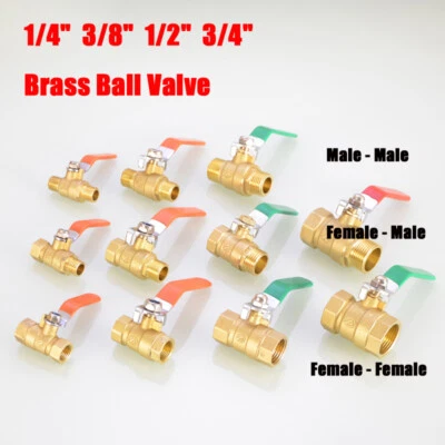 Messing Kugelhahn langer Griff Innen/Außen Gewinde Kugelhahn 1/4" 3/8" 1/2" 3/4" - Bild 1 von 4