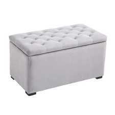 HOMCOM Set 3 Pezzi Pouf Contenitore con 2 Sgabelli in Velluto Grigio