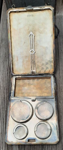 Antique 1919 Sterling Silver Lady's Compact Coin Purse-Card Case w/ Wrist Chain Cover