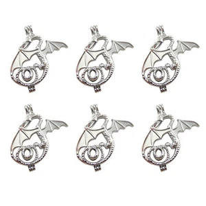 White K Color Alloy Pendants Flying Dragon Look Beads Cage Locket Charms 3pcs - Picture 1 of 6