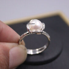 Solid 925 Sterling Silver With Round Shell Ring For Woman Adjustable 7.5-8.5
