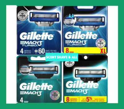 Gillette Mach3 Mach3 Turbo 4 8 12 or 16 Razor Blades BEST SERVICE FAST FREE P&P