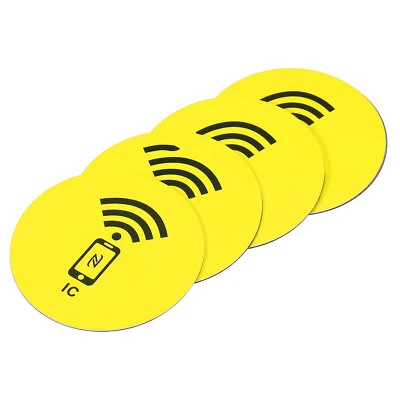 4 piezas etiquetas adhesivas NFC M1 etiqueta RFID 13,56 MHz adhesivo trasero regrabable amarillo Foto 1 de 4