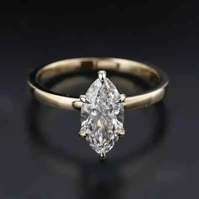 Lab Grown Marquise Cut Diamond Wedding Ring 14k Yellow Gold IGI Certified 1.50Ct - Image 1 of 4