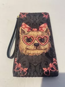 Heart Terrier Yorkie Hund bemalte Handgelenk Geldbörse mit 3 Fächern Handstich - Bild 1 von 11