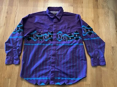 Camisa DE COLECCIÓN Frontier Series Para Hombre XL Púrpura Azteca Botón Occidental (0297) Foto 1 de 4
