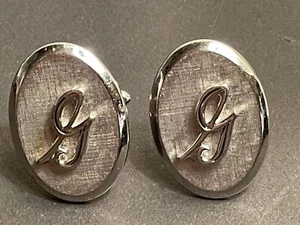 SILVERTONE CUFF LINKS INITIAL " G " - Picture 1 of 1