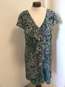 JAG NAVY TEALE & WHITE FLOUNCY V- NECK SUMMER SILK DRESS Sz 16 - Picture 1 of 11