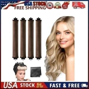 4pc Coffee Color Heatless Hair Curler Overnight Blowout Rods for All Hair Types - Picture 1 of 8