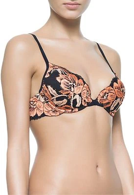 NUEVO CON ETIQUETAS LA PERLA ESTILO LP Sujetador Floral Acolchado Push-Up de Encaje en Negro, Talla:32D Ret: $234 Foto 1 de 4
