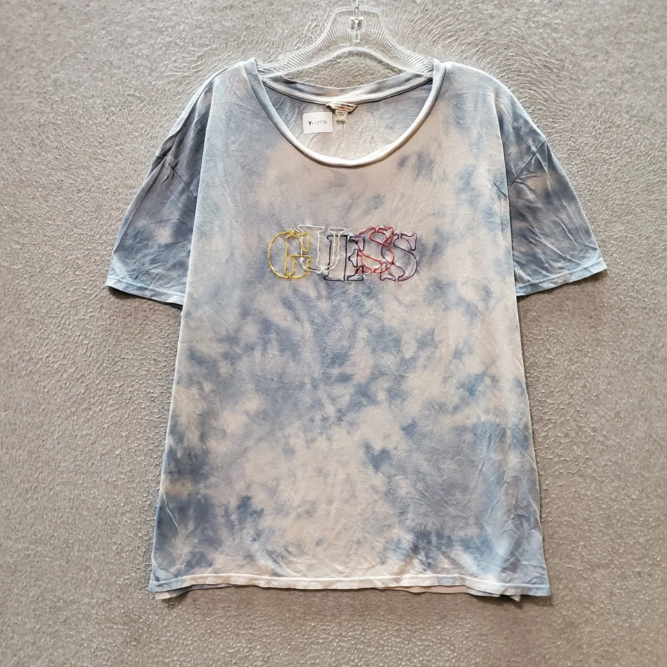 Camiseta DE COLECCIÓN Guess Originals Mujer Top Grande Azul Tie Dye Logo Bordado Foto 1 de 4