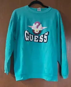GUESS PRODUCTS SWEATSHIRT TURQUOISE ONE SIZE 80'S-90'S - Picture 1 of 7