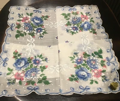 Pañuelo/pañuelo vintage rosa y azul mezclado flores de primavera 16"x 16"" #115A Foto 1 de 4