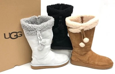 UGG Australia Plumdale Puño Piel de Oveja Alta Bota 1102932 Pom Pom Foto 1 de 4