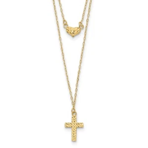 14k Yellow Gold Diamond-cut Cross & Heart Pendant Necklace 18" w/2in. Ext. 1.18g - Picture 1 of 5