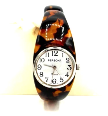 Reloj Tortuga Persona Vintage Mujer 46mm Marrón Puño Ancho Bisagras Batería Nueva Foto 1 de 4