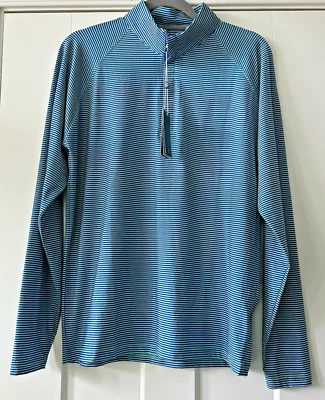 Holderness & Bourne NWT Men's Small The Hyatt Stripe 1/4 Zip Pullover Blue Green - Image 1 of 4