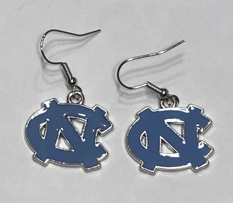 North Carolina Tar Heels Logo Silver Dangler Fish Hook Earrings, Gift for Her Cover