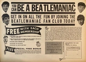 Beatles 1964 Beatlemaniac Fan Club Ad John Paul George Ringo EX Original COA - Picture 1 of 1