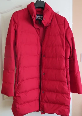 LANDS' END WINTER COAT - RED - SIZE 14 - HOOD WITH FUR - DOWN/FEATHERS - EX.COND - Image 1 of 4