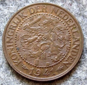 NETHERLANDS Queen WILHELMINA 1941 2-1/2 CENTS, BRONZE yes we do combine postage - Picture 1 of 6