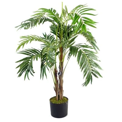 Large Artificial Areca Palm Tree 120cm Green Natural Faux Plants 4ft - Image 1 of 2
