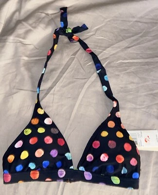 NWT Roxy Banded 70’s Halter Polka Dot Swimsuit Bikini Top S (B9) - Image 1 of 3