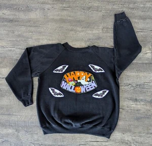 Happy Halloween Vintage Ghost Witch Bats Fun Crewneck Holiday Sweatshirt Size M - Picture 1 of 8