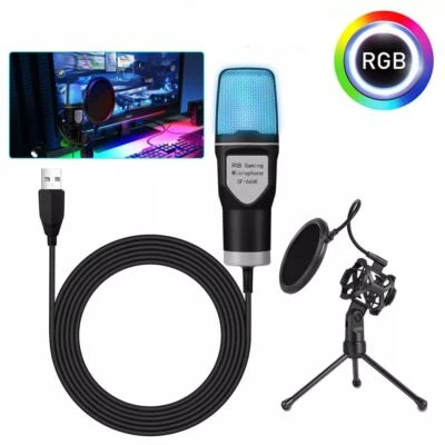 MARKENLOS USB Mikrofon RGB Gaming PC Streaming Studio Mikrofone mit Stativ DHL